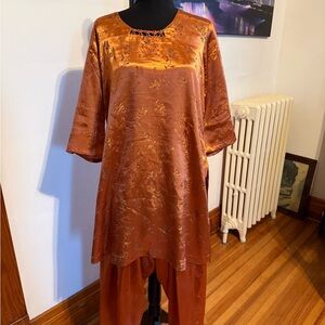 Burnt Orange Satin Tunic Set